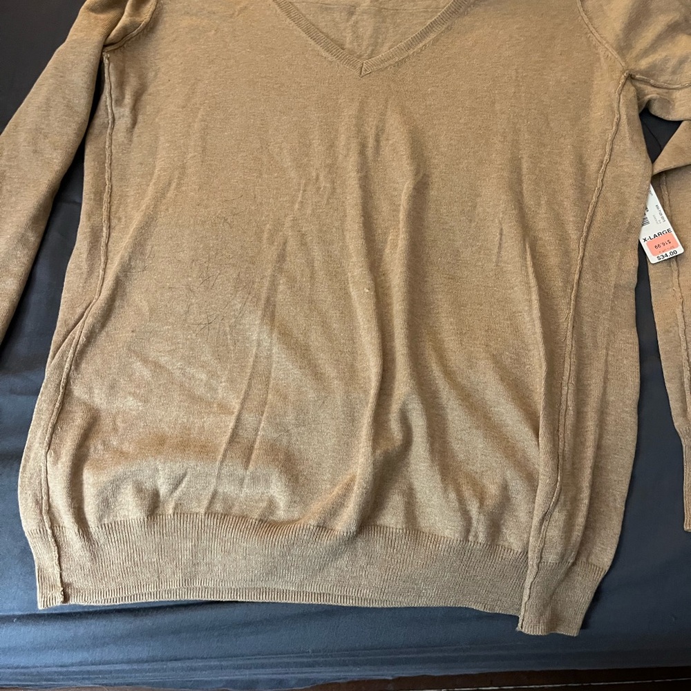 a.n.a Tan V-Neck Sweater Classic Knit